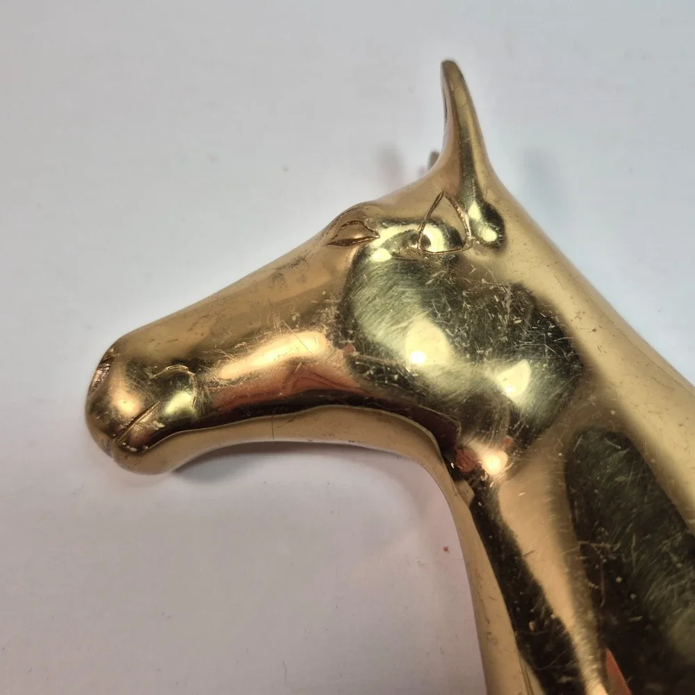 Vintage Brass Horse Head Wall Farmhouse Barn Equestrian Leash Coat Hanger 3D